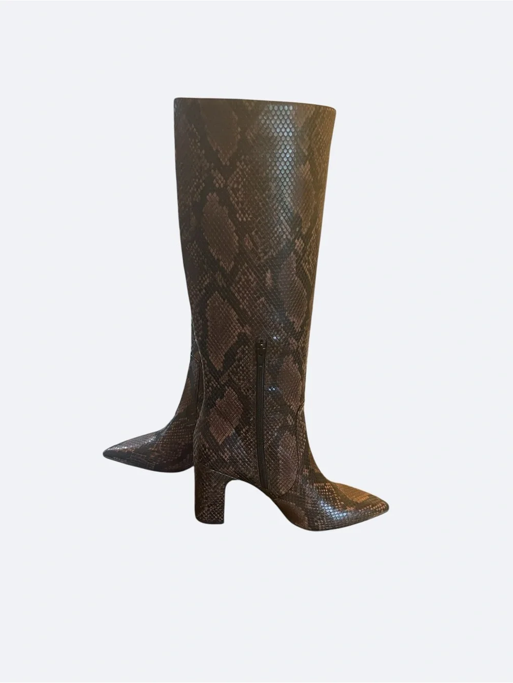 Steve Madden Brown Snake-Print Over-the-Knee Pointed-Toe Boots